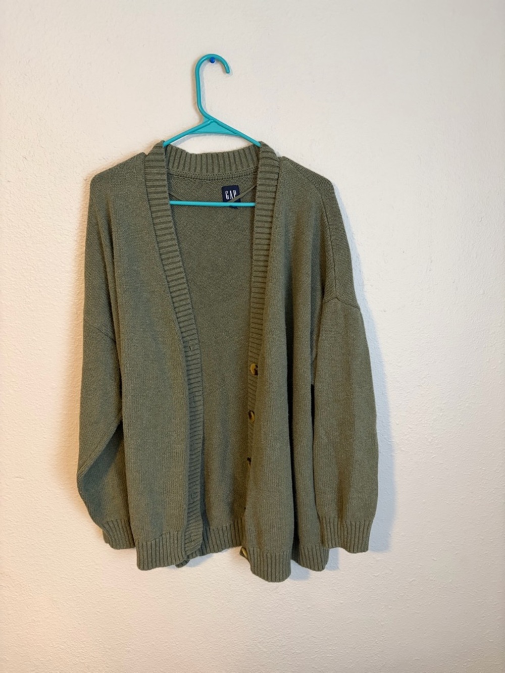 GAP Olive Green Open-Front Knit Cardigan